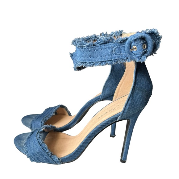 ♥️ Denim Cuff with Raw Edge Styling Stiletto Heels Size 8 - Picture 4 of 8